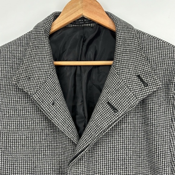 Zara Man Houndstooth Button Front Pea Coat Men’s Size Large - Picture 2 of 13